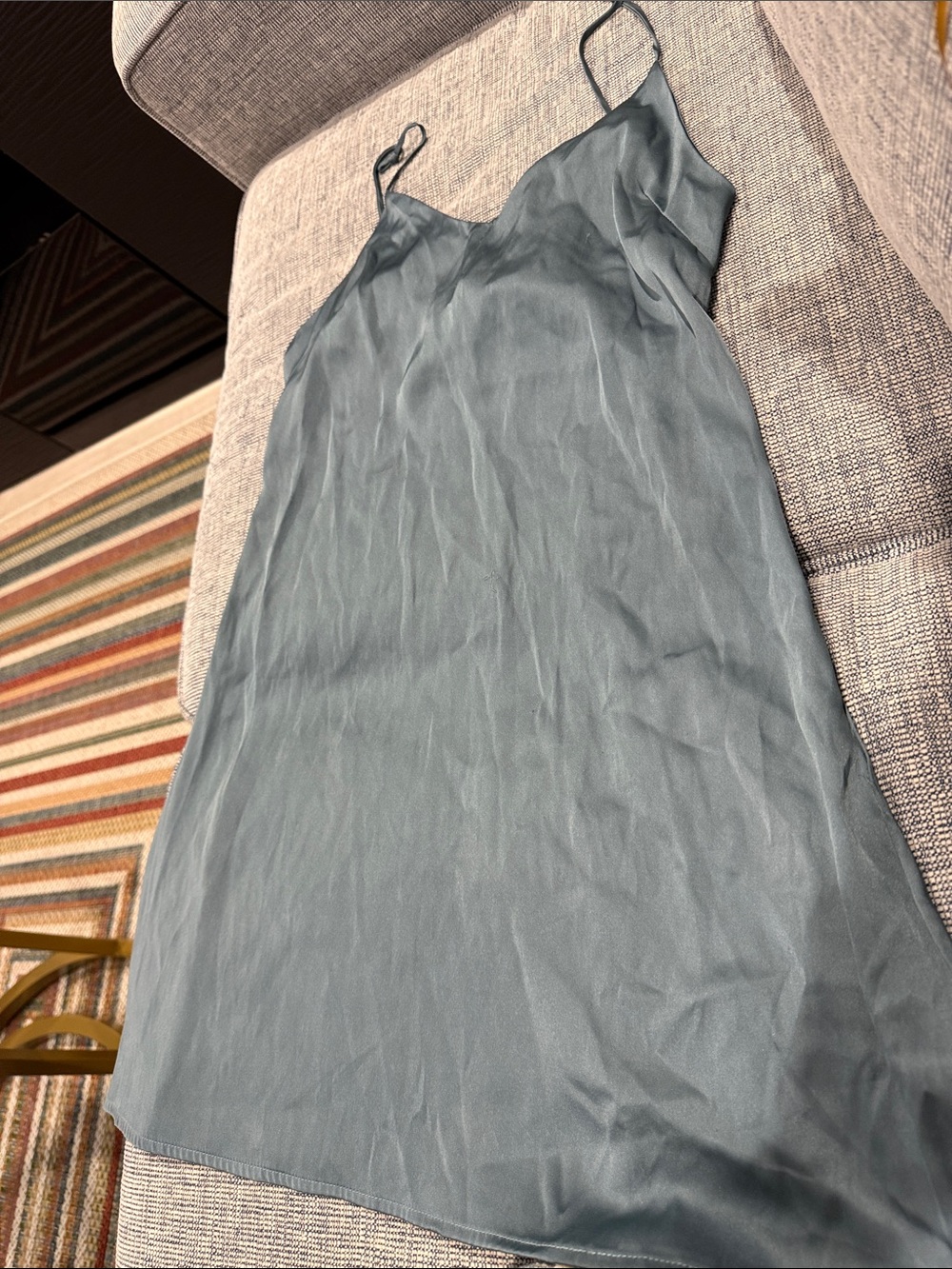 Satin Slip Dress in Slate Blue - Elegant Spaghetti Strap Dress